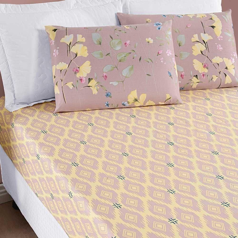 Jogo De Cama Lençol Dallas Solteiro Microfibra 2 Peças - Rosê Lavanda Floral