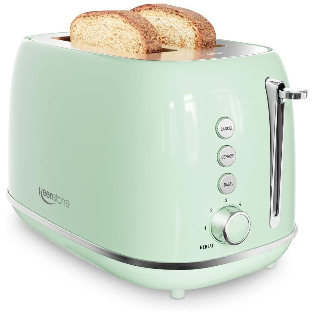 Torradeira Retro Keenstone 2 Fatias Inox Verde, Fendas Largas, 6 Níveis de Tostagem, 800 W, 110 V