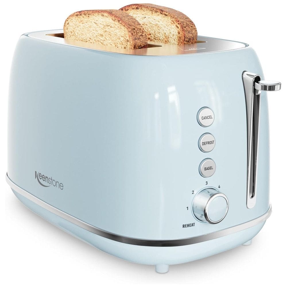 Torradeira Retro Keenstone 2 Fatias Inox Azul, Fendas Largas, 6 Níveis de Tostagem, 825 W, 110 V