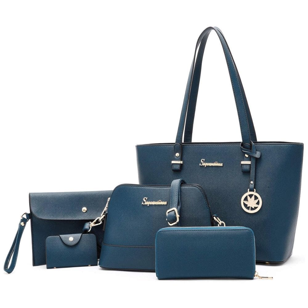 Conjunto de Bolsas para Mulheres de Couro Sintético, 5 Unidades, SOPERWILLTON 8803, Azul Marinho