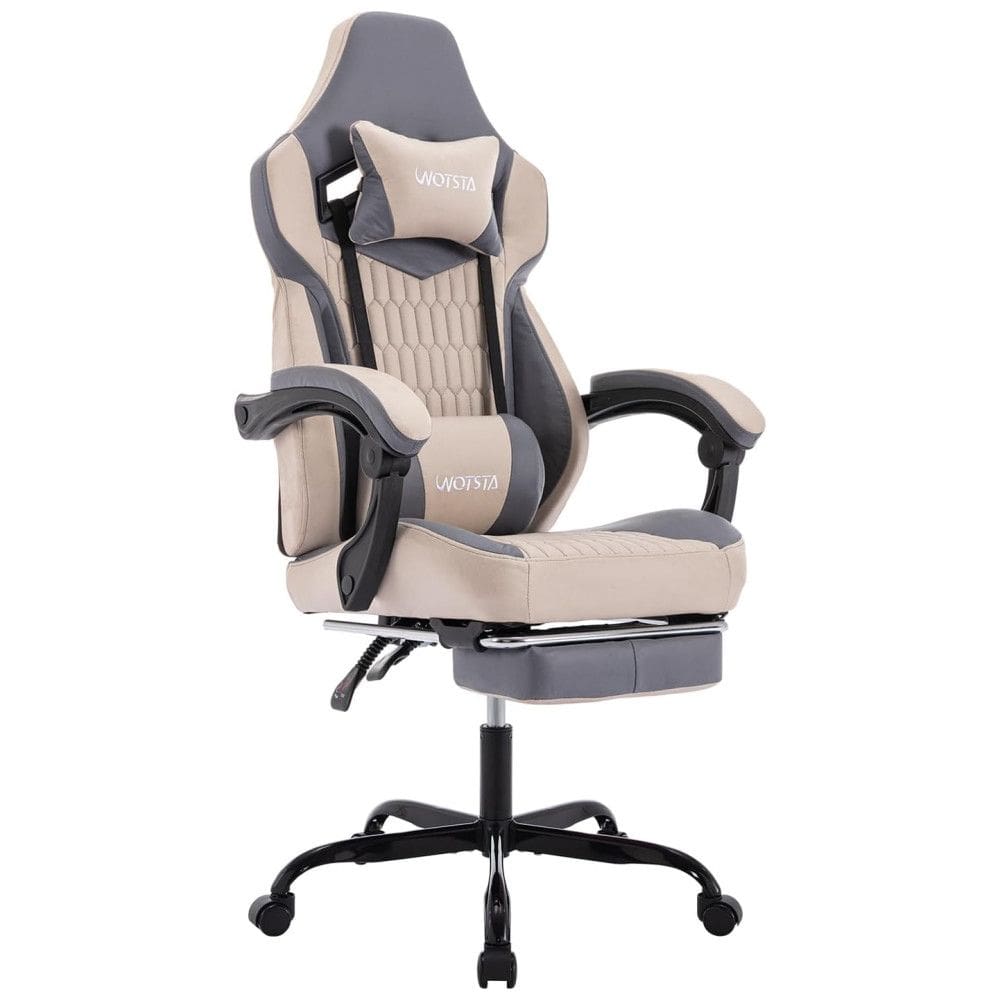 Cadeira Gamer Reclinável e Giratória com Apoio para os Pés e Cabeça, WOTSTA , Cinza