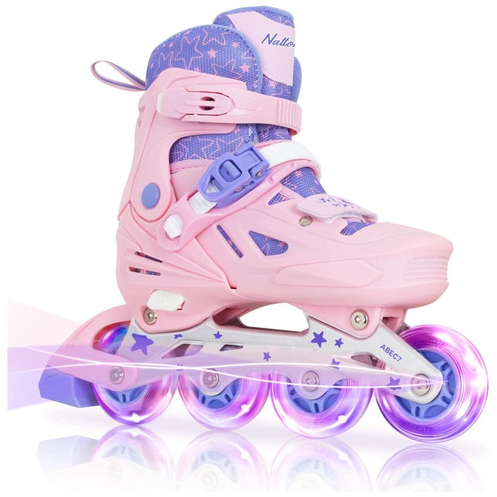 Patins Regulável para Crianças com Rodas Iluminadas para Iniciantes, Tam BR 35 a 39, Nattork, Rosa