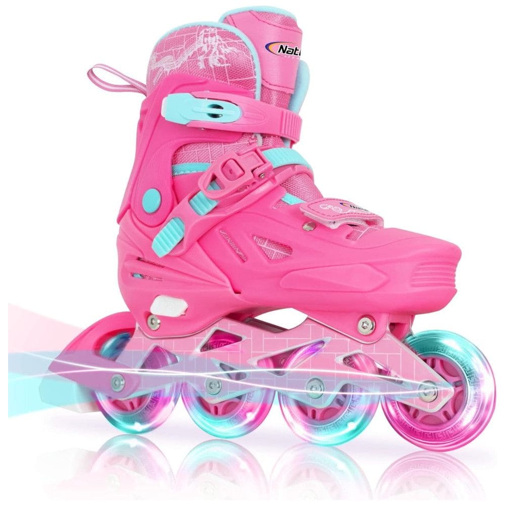 Patins Regulável para Crianças com Rodas Iluminadas para Iniciantes, Tam BR 35 a 39, Nattork, Rosa Escuro