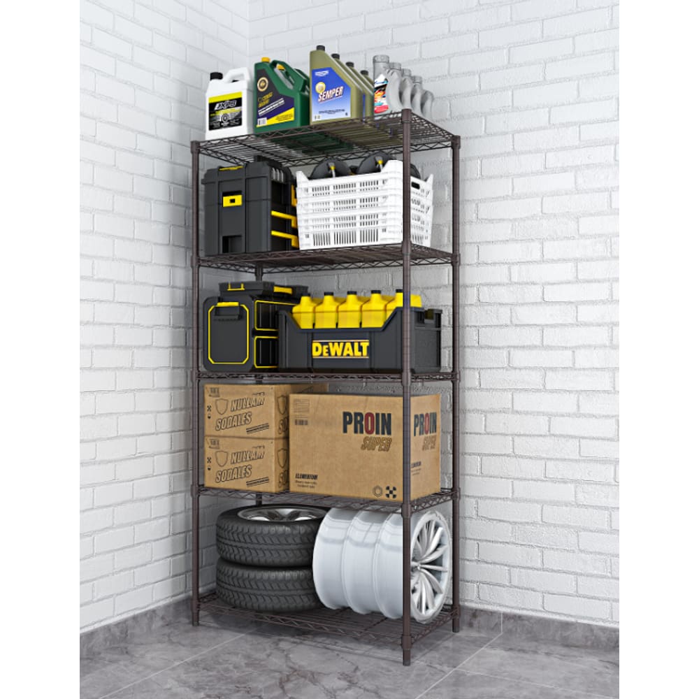 Estante De Aço Preto 5 Prateleiras Rack Com Rodinhas Preto