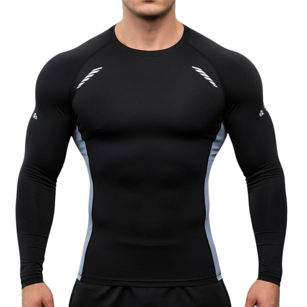 Camiseta De Compressão Masculina Preta Esportiva Manga Longa