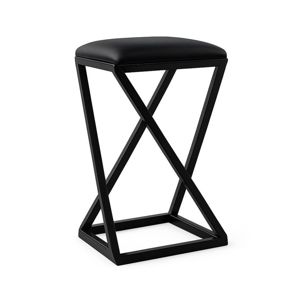 Banqueta Z Alta 80 Cm Industrial Cozinha Moderno Corino Cor:preto