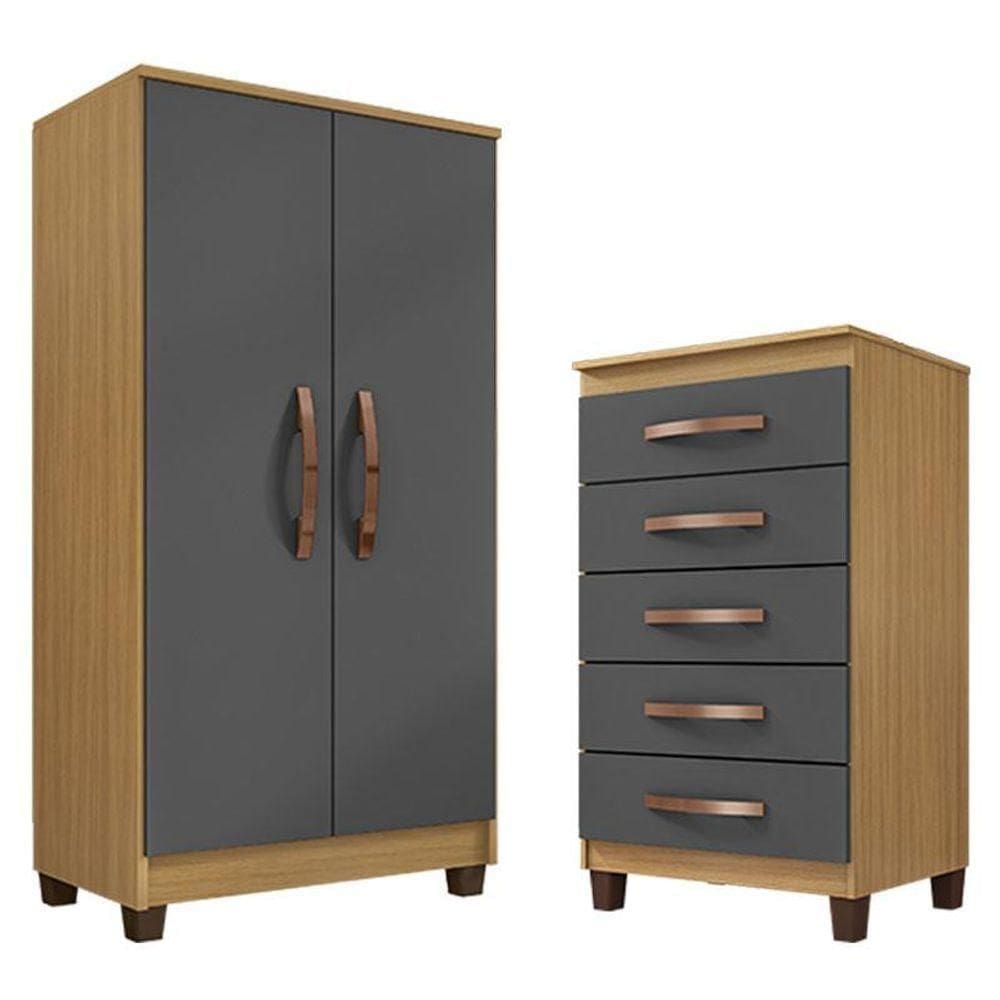 Cômoda Cannes 5 Gavetas Com Armário Multiuso Recife Carvalho Americano Grafite - Incorplac