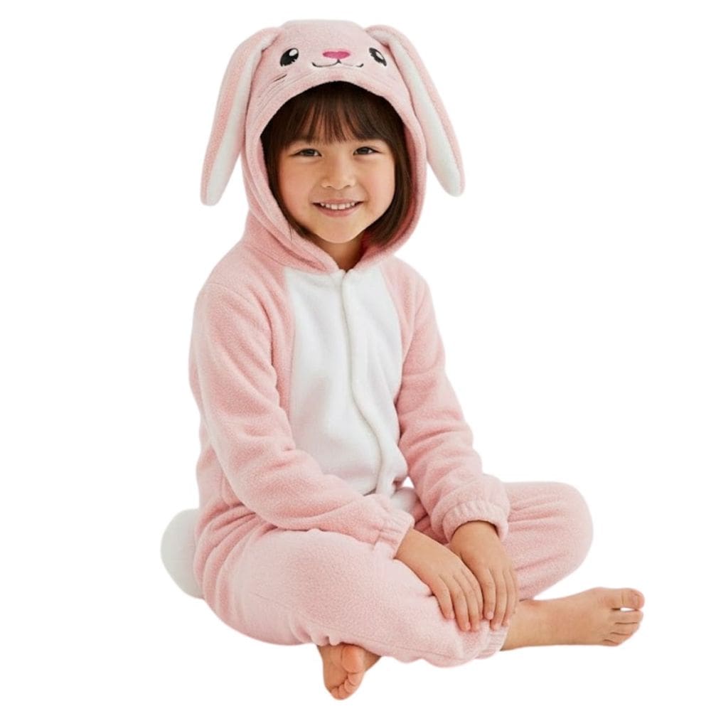 Macacão Infantil Coelho Em Fleece Plush Com Capuz Festa