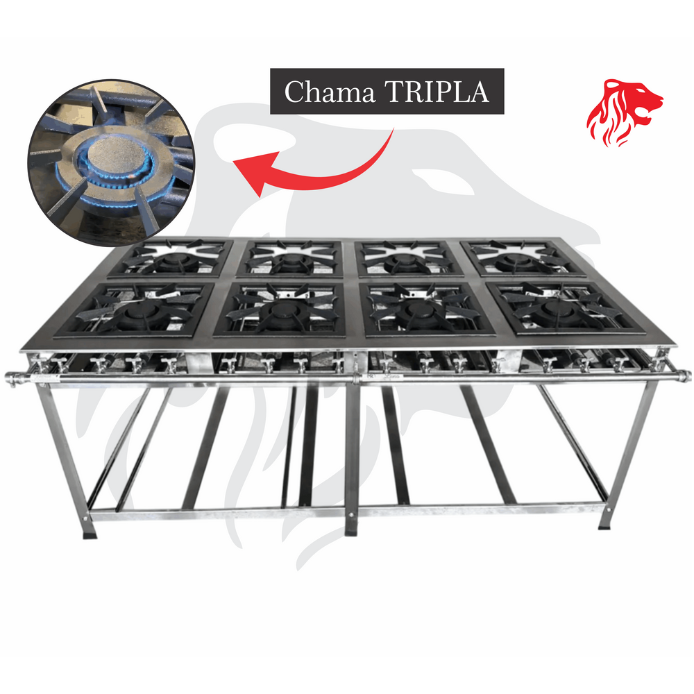 Fogão Industrial 8 Bocas Duplas 30x30 P7 em Aço Inox Leona