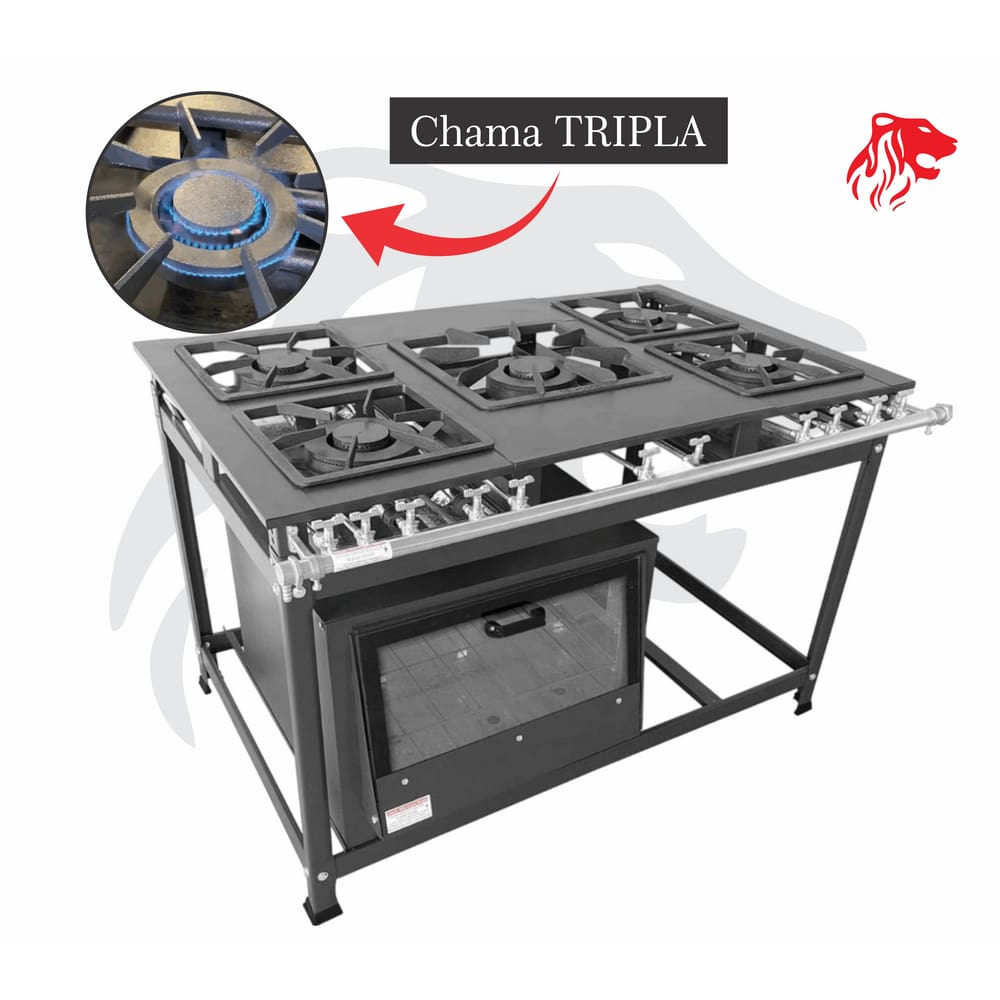 Fogão Industrial 5 Bocas Duplas 30x40 P7 com Forno Leona