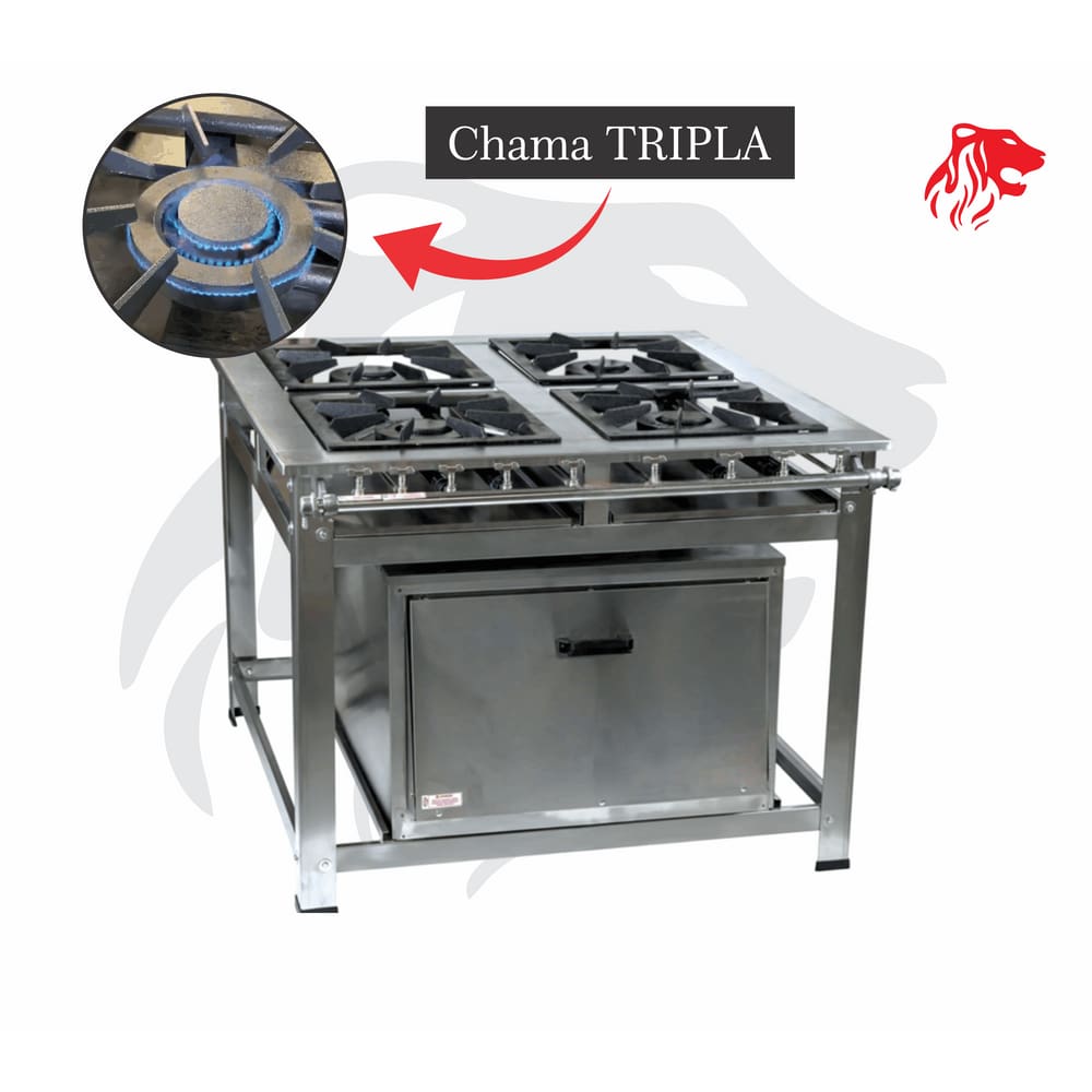 Fogão Industrial 4 Bocas QD P5 em Aço Inox com Forno Leona