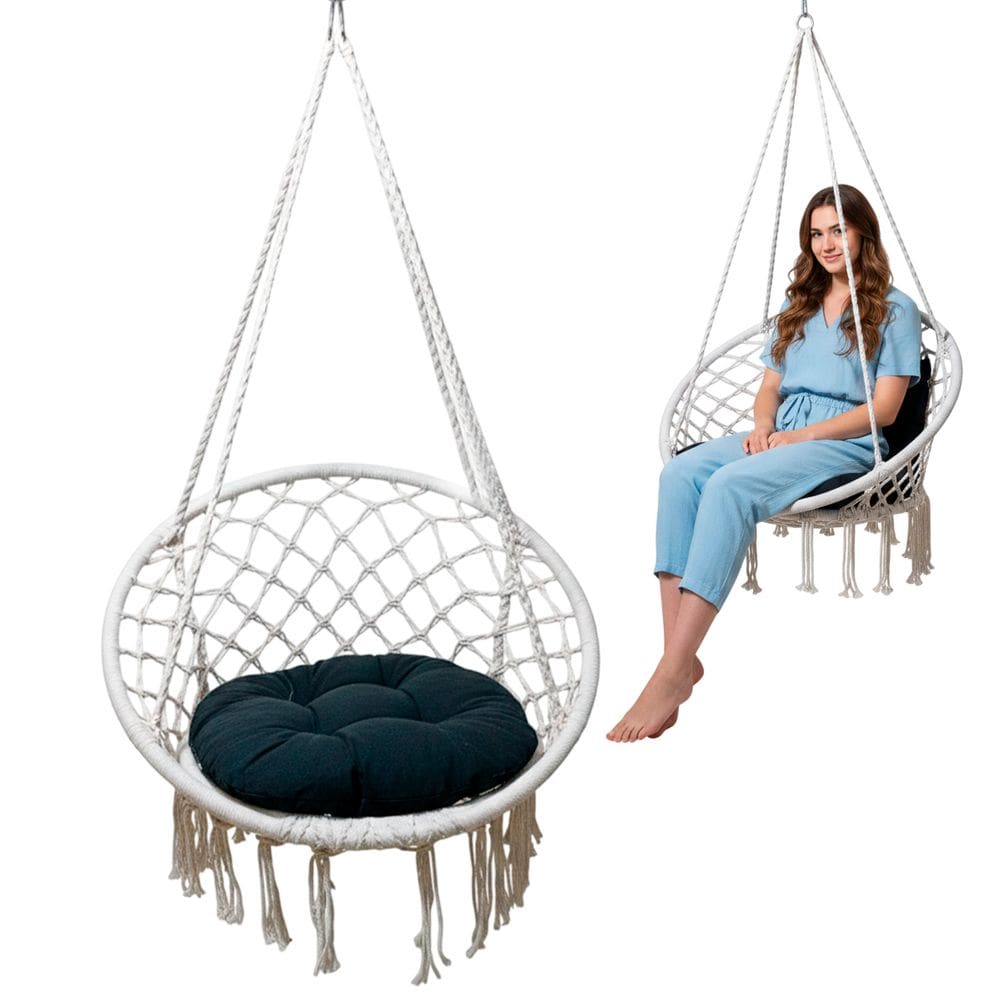 Rede Cadeira Balanço Suspensa Algodao Teto Confortavel Casa Varanda Quintal Jardim Terraço Sacada Area Lazer