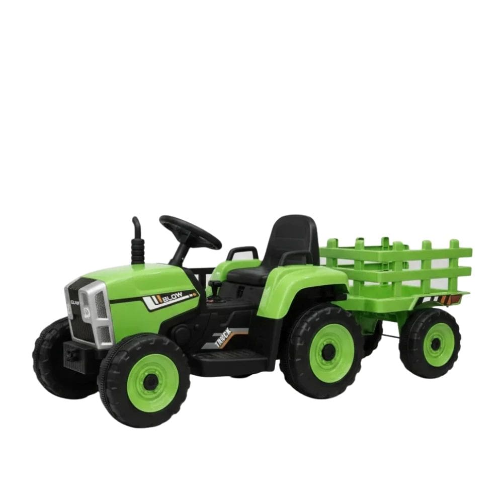 Trator Elétrico Infantil 12V Com Carretinha Removível, Luzes Led, Sons, Usb e Marcha Frente e Ré