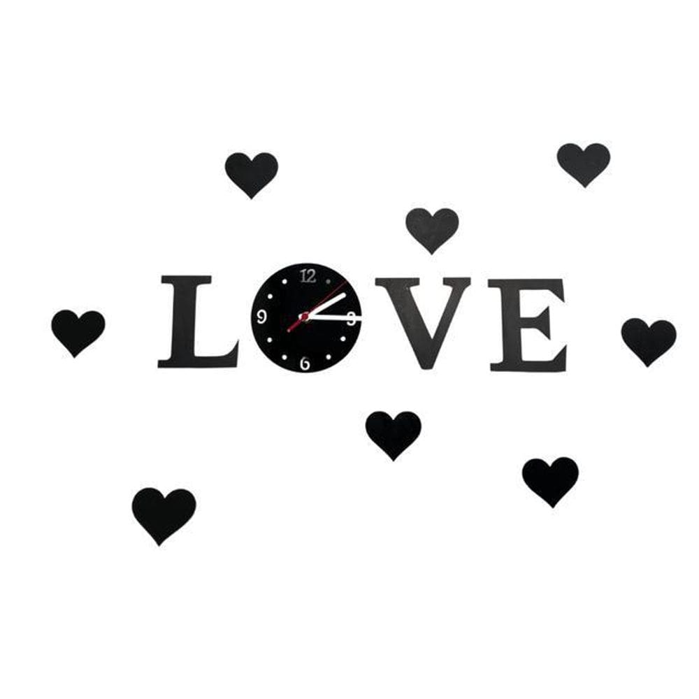 Relógio Decorativo Love Moderno Sala Quarto Espelho Preto
