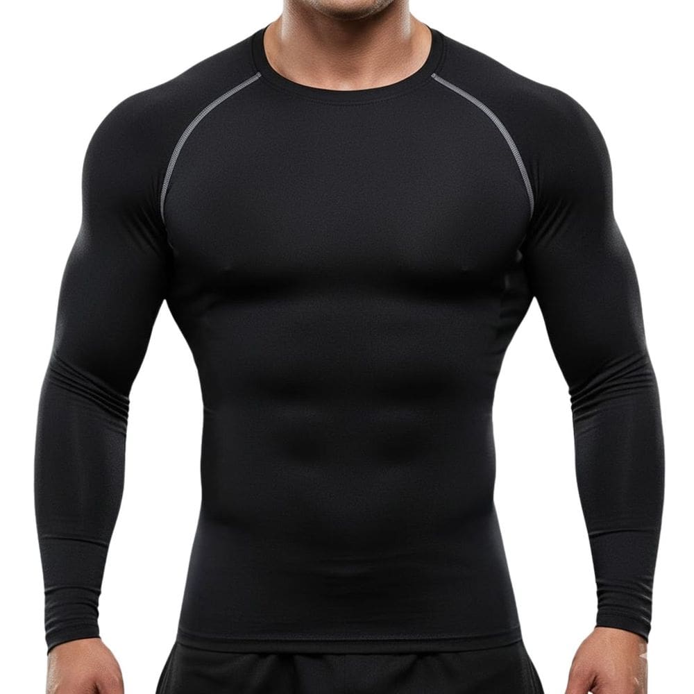 Camiseta De Compressão Masculina Preta Manga Longa Esportiva