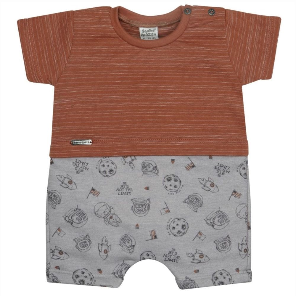 Macacão Bebê Curto Terracota/Cinza Astronauta -Sonho Mágico