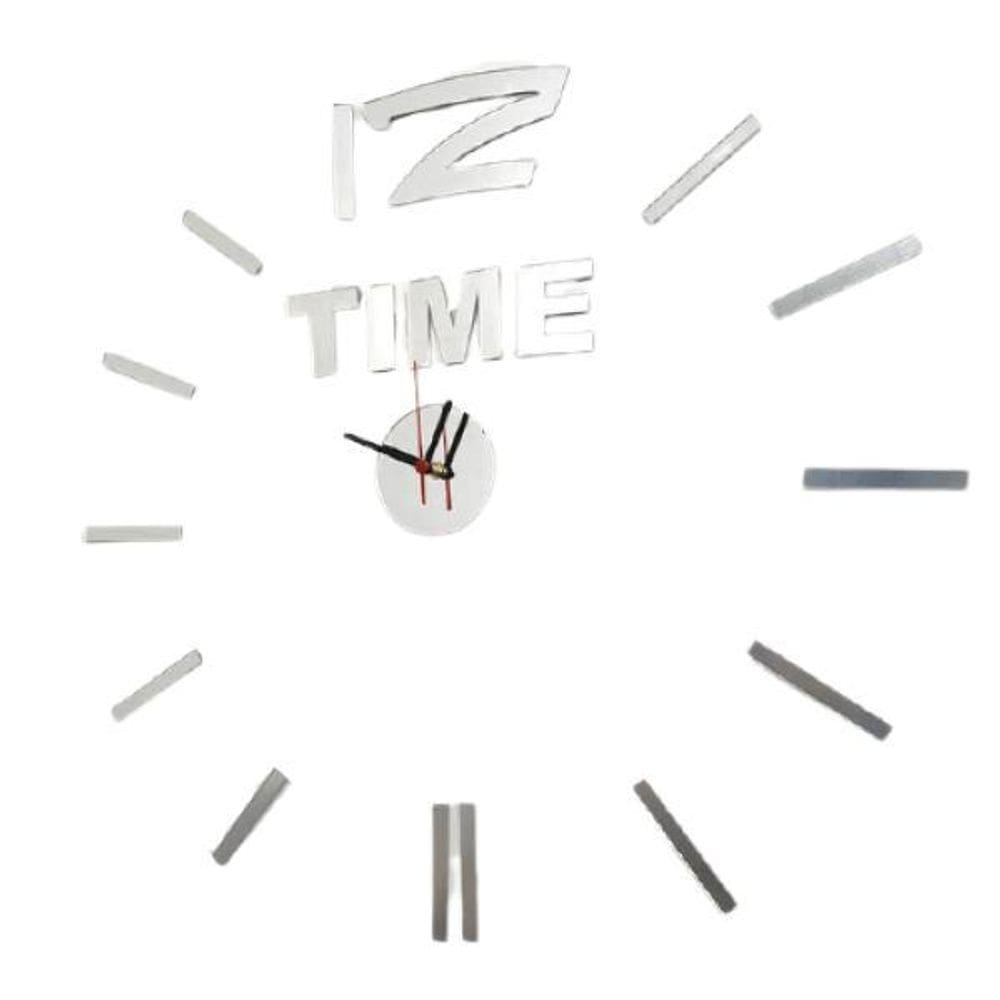 Relógio Decorativo Acrílico Sala Escritório Time Moderno Prata