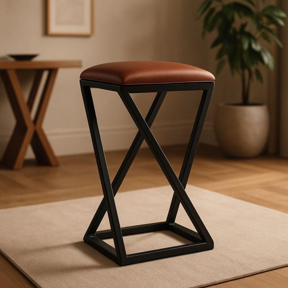 Banqueta Z 80 Cm Banco Cozinha Corino Bistrô Ferro Balcão Cor:marrom