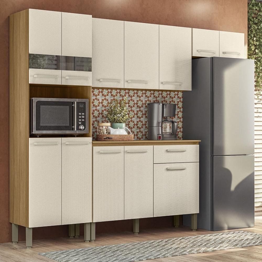 Armário De Cozinha Completa Mdf 12 Portas Com Balcão London Plus - Freijó-soft