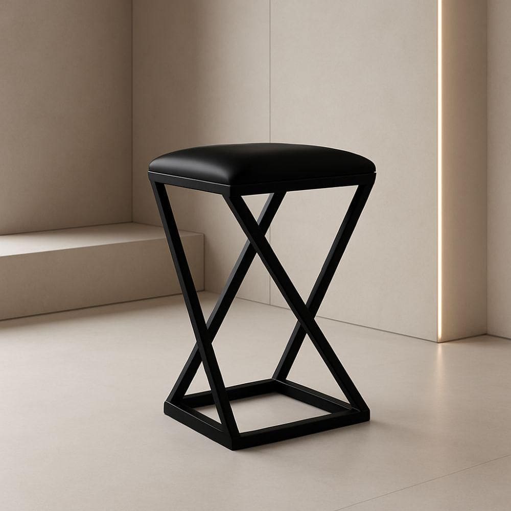 Banqueta Z 80 Cm Banco Cozinha Corino Bistrô Ferro Balcão Preto