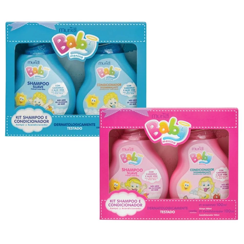 Kit Shampoo e Condicionador Muriel Baby 100ml Rosa Azul Camomila Aloe Vera