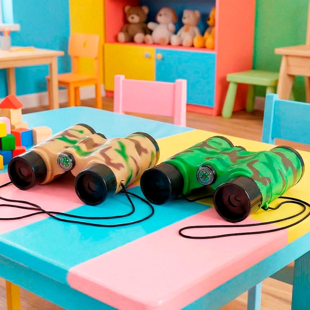 Brinquedo Binoculo Camuflado Bússola Cordão Militar Kit 2pçs