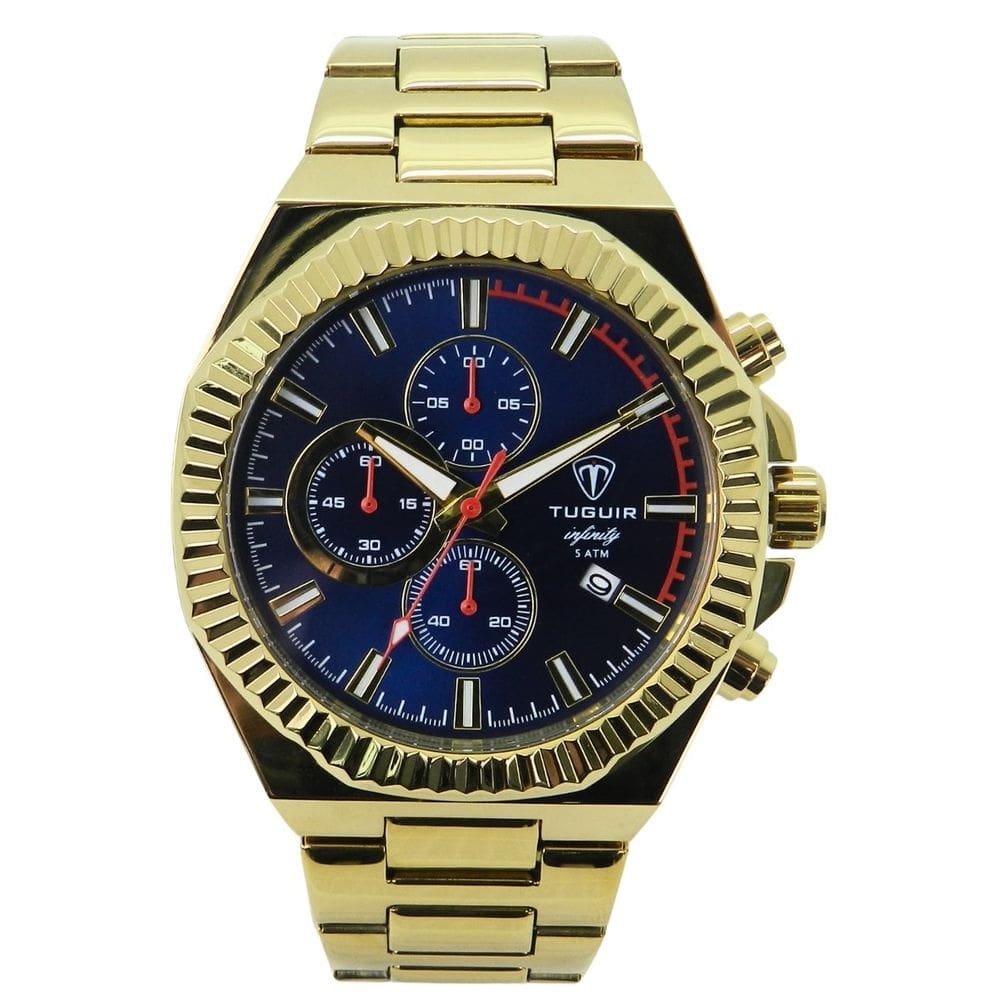 Relógio Cronógrafo Masculino de Aço Tuguir Analógico Infinity GCS-1272 Dourado e Azul