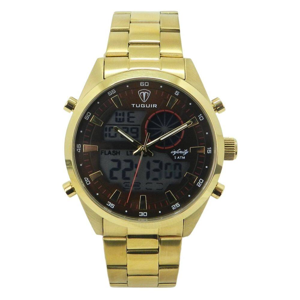 Relógio Masculino de Aço Tuguir AnaDigi Infinity GCS-1265 Dourado e Marrom