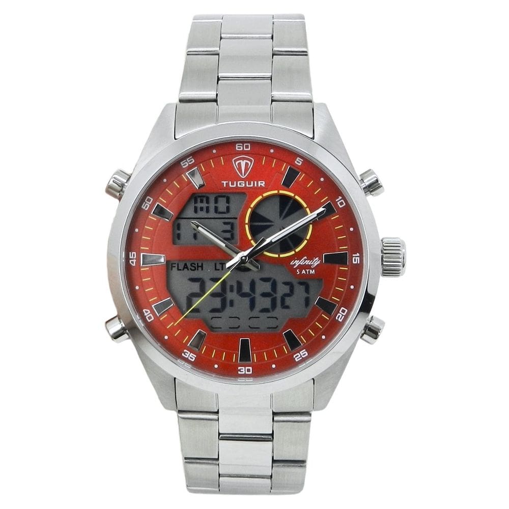 Relógio Masculino de Aço Tuguir AnaDigi Infinity GCS-1265 Prata e Vermelho