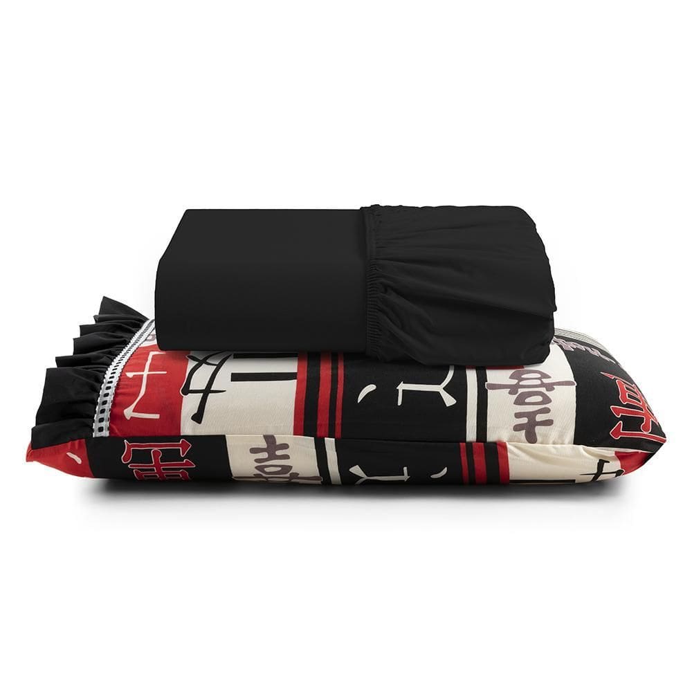 Jogo Lençol Fiore Solteiro Algodão Babadinho Preto Japonês