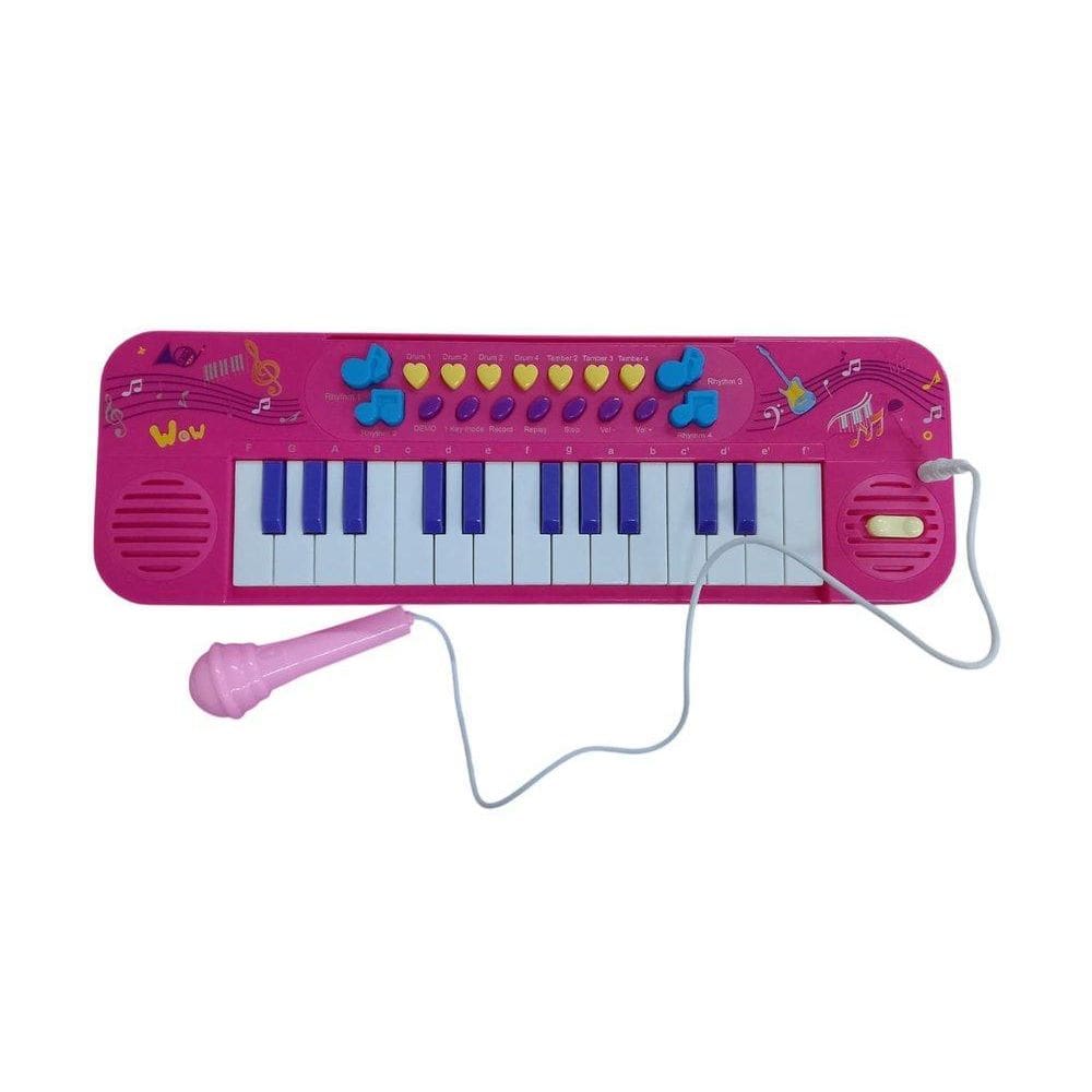 Kit Teclado Infantil Com Microfone Rosa