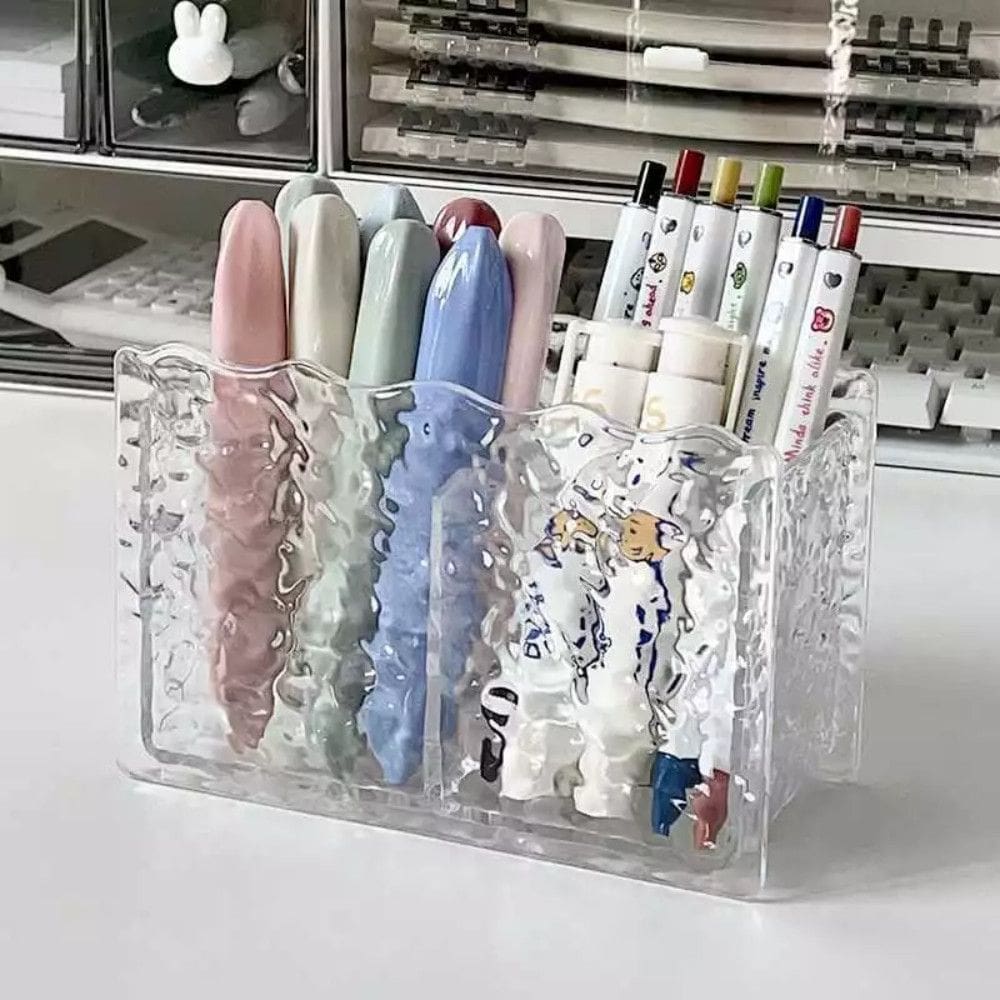 Cesto Organizador De Maquiagem Porta Pincel Lápis Caneta Joia Maquiagem Acrílico Multiuso Com 2 Divisórias