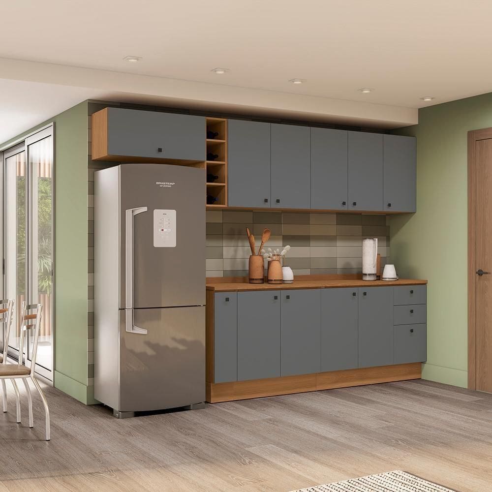 Armário De Cozinha Completa 300cm Canela/cinza Sagrado Pixel Kappesberg