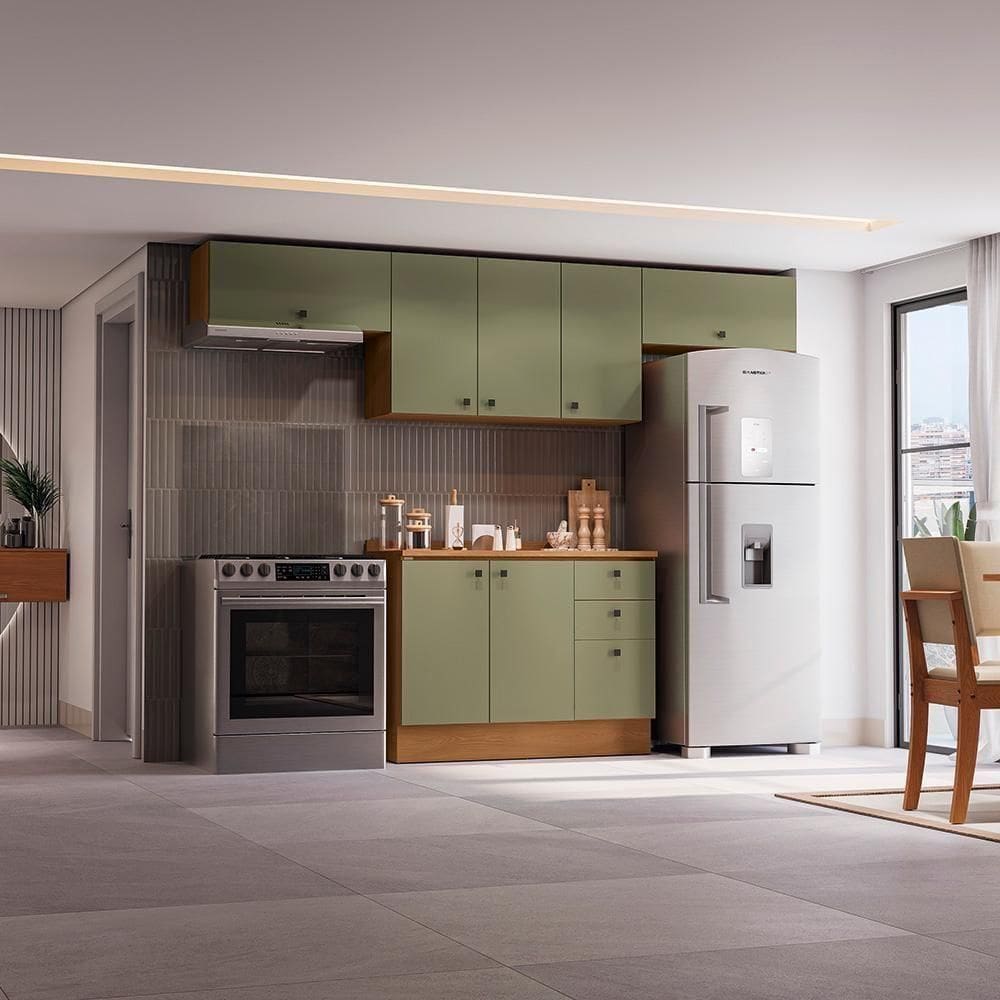 Armário De Cozinha Completa 280cm Canela/verde Frevo Pixel Kappesberg