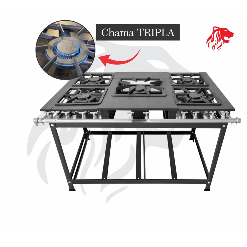 Fogão Industrial 5 Bocas PRETO CHAMA TRIPLA(5) Leona