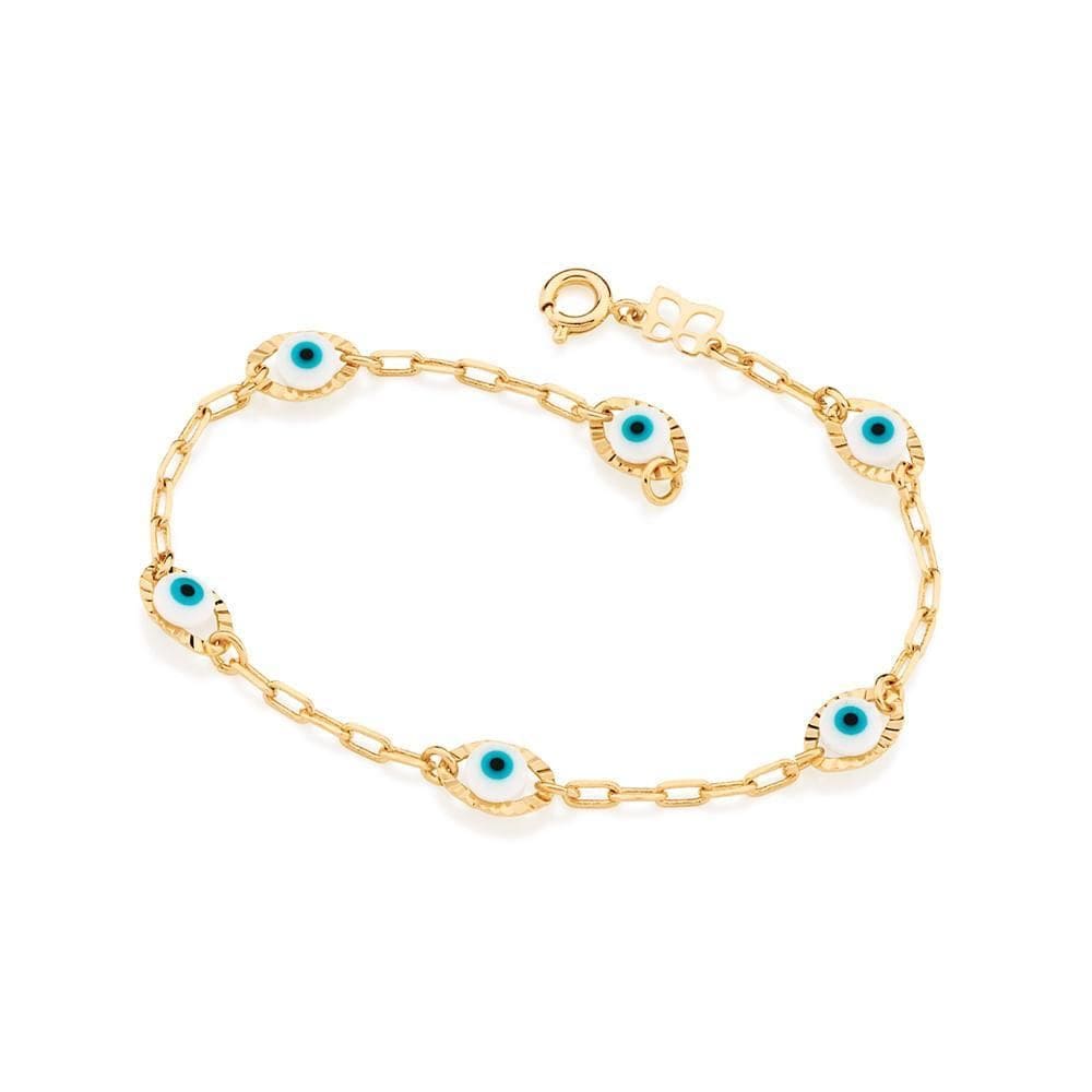 Pulseira Rommanel Folheada a Ouro 18k Olho Grego Médio 19cm
