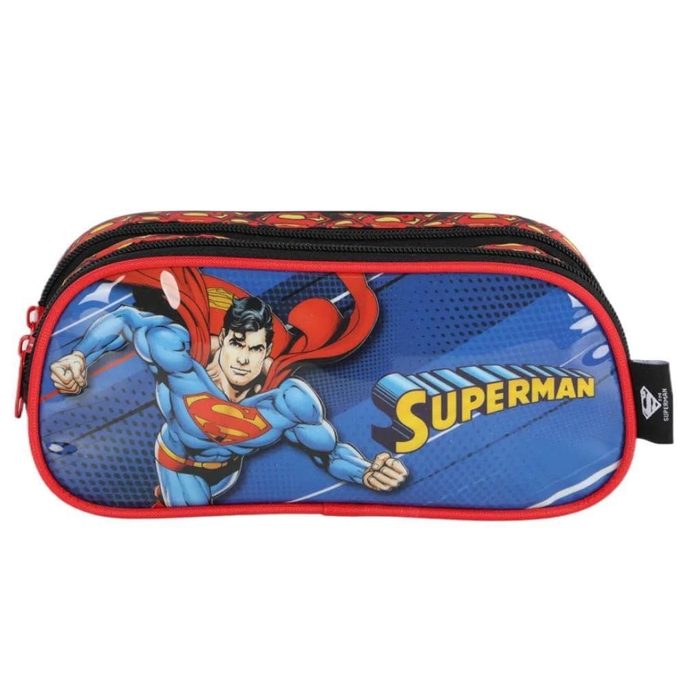 Estojo Escolar Infantil 2 Divisórias Super Man Dc Universe