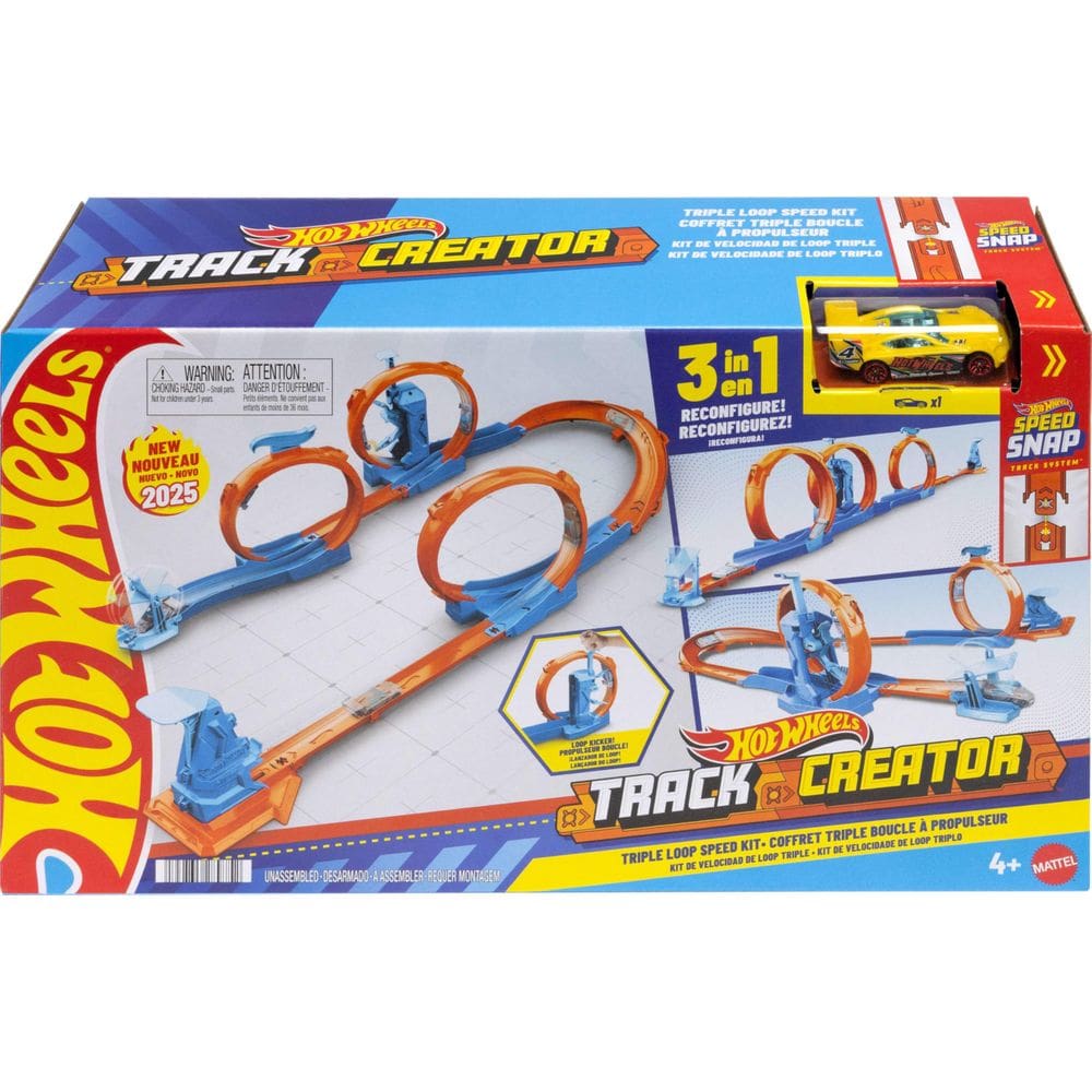 Conjunto de trilhas para carros de brinquedo Hot Wheels Triple Loop com veículo 1:64