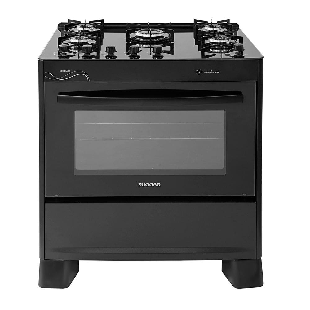 Fogão 5 Bocas Neo Glass Mesa Vidro Suggar Bivolt Preto