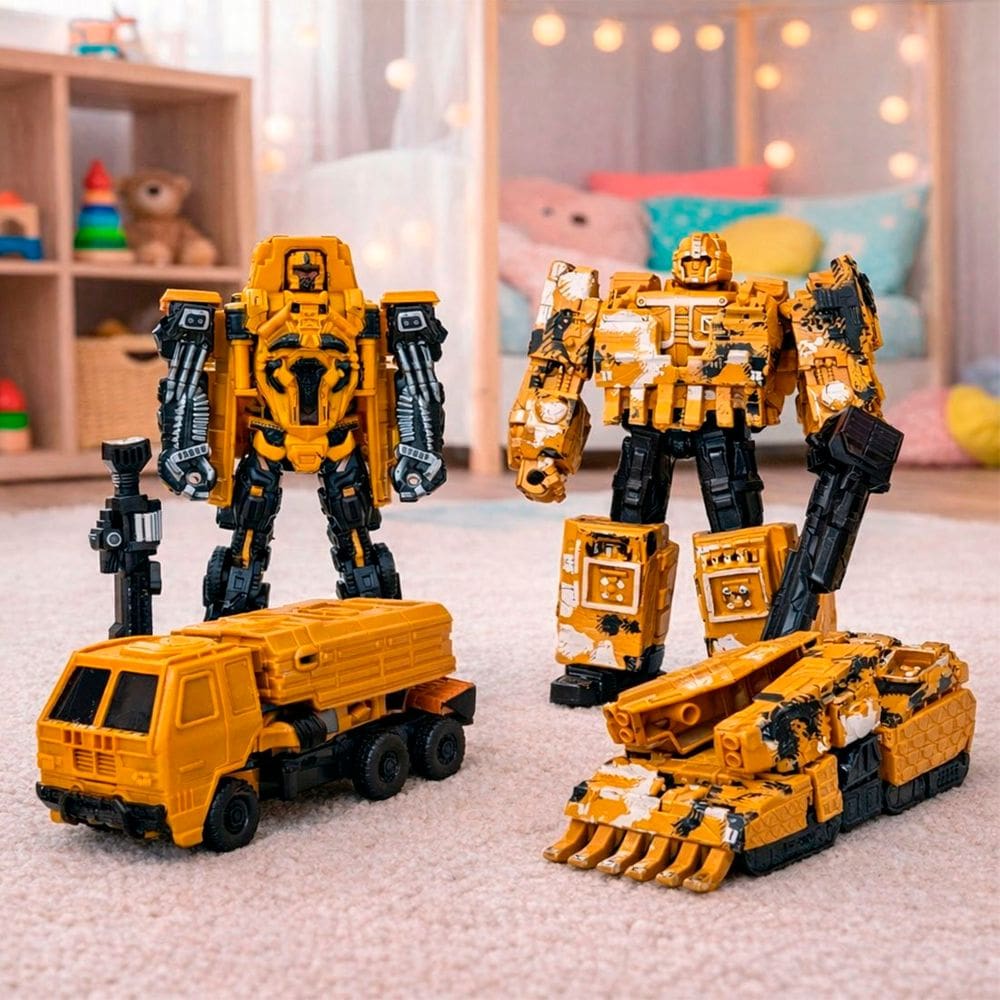 Brinquedo Transforma Robô Guerreiro Amarelo Dourado Kit 2pçs