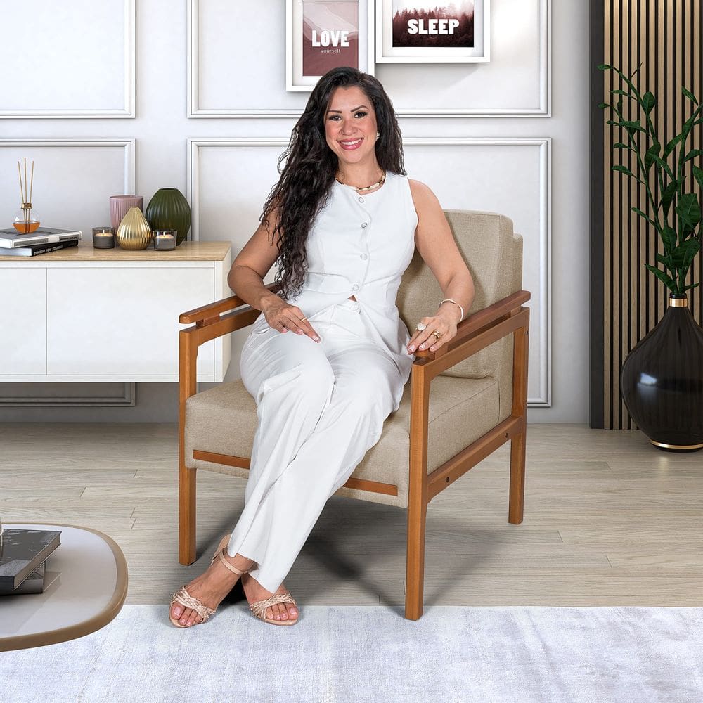 Poltrona Montreal Estofada em Linho Premium Sala Recepção