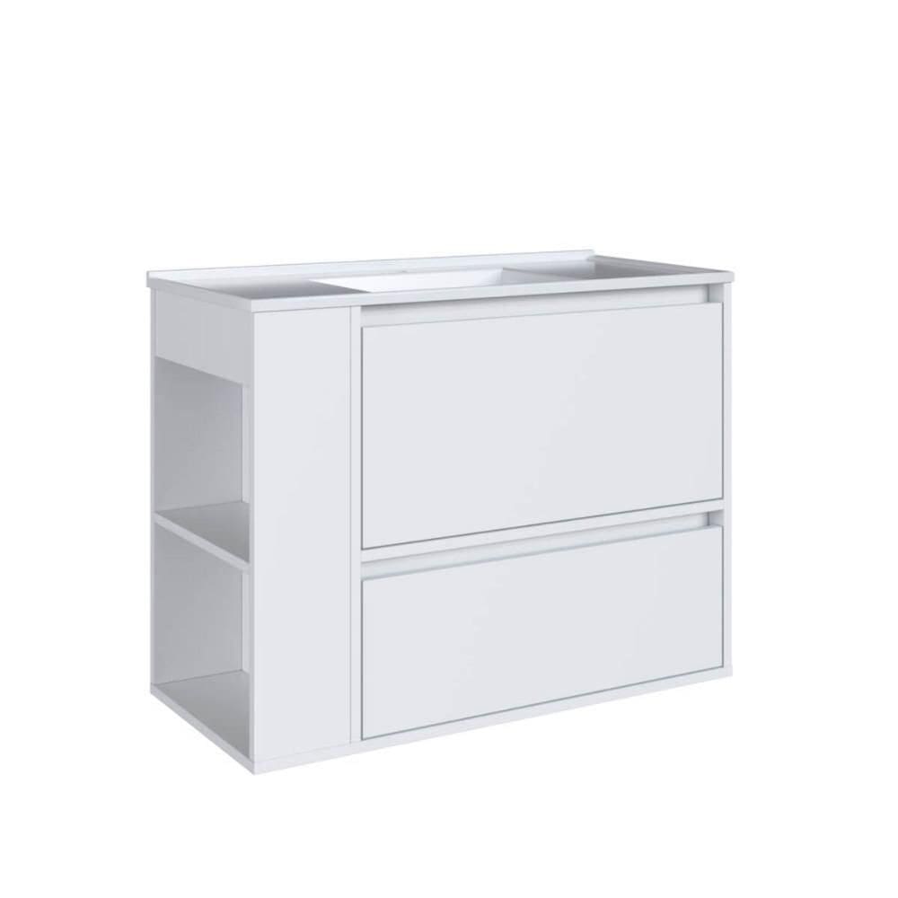 Gabinete Suspenso 80cm Estela Branco Com Lavatório 1 Gavetão Basculante De Banheiro