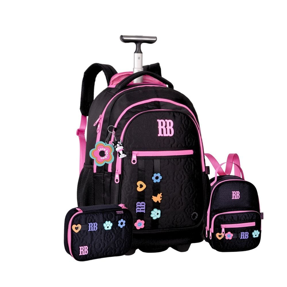 Mochila de Rodas Rebecca Bonbon Lancheira Estojo Box Escolar