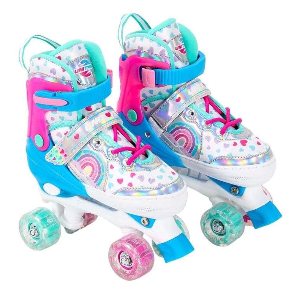 Patins Quad Infantil Ajustável Com Luzes de Led Nas Rodas, Kit Proteção Capacete e Joelheira Unitoys