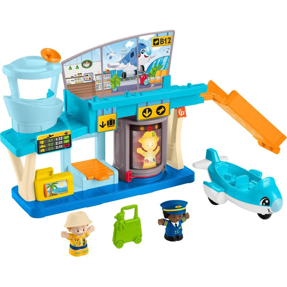 Conjunto de brinquedos de aeroporto Fisher-Price Little People com avião 1+Y