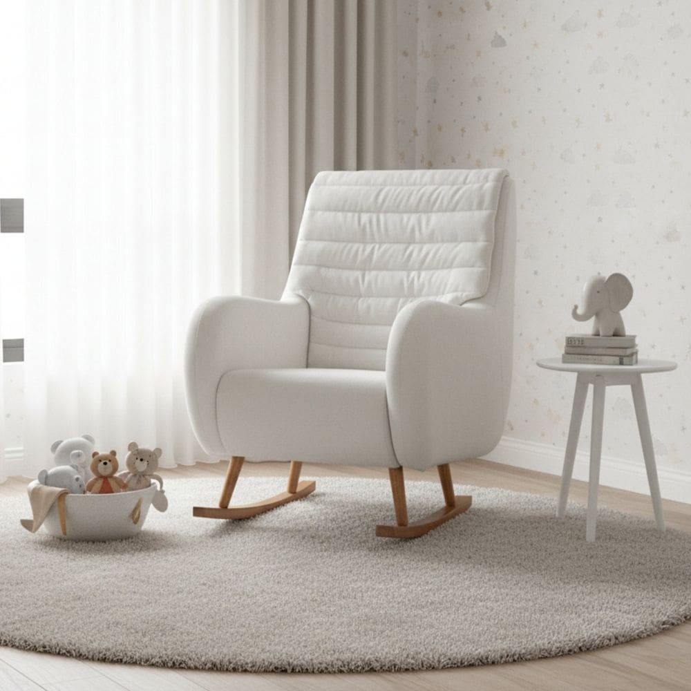 Poltrona Amamentação Balanço de Madeira Zen Branco