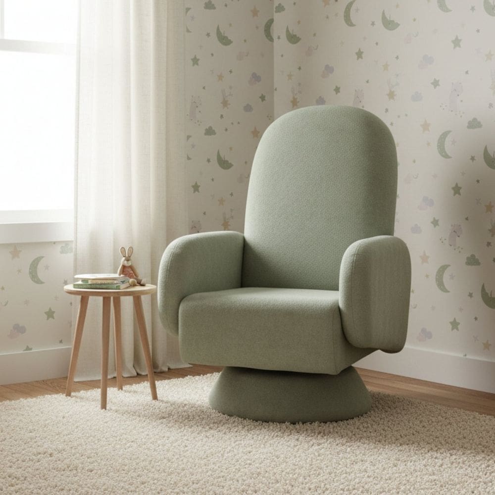 Poltrona de Amamentação Bouclé Cone Giratória e Balanço Wave Verde Claro