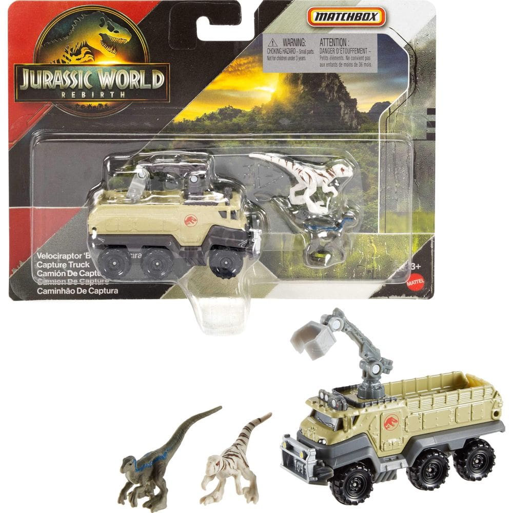Camión Transportador de Autos de Juguete Matchbox Jurassic World con Dinosaurio