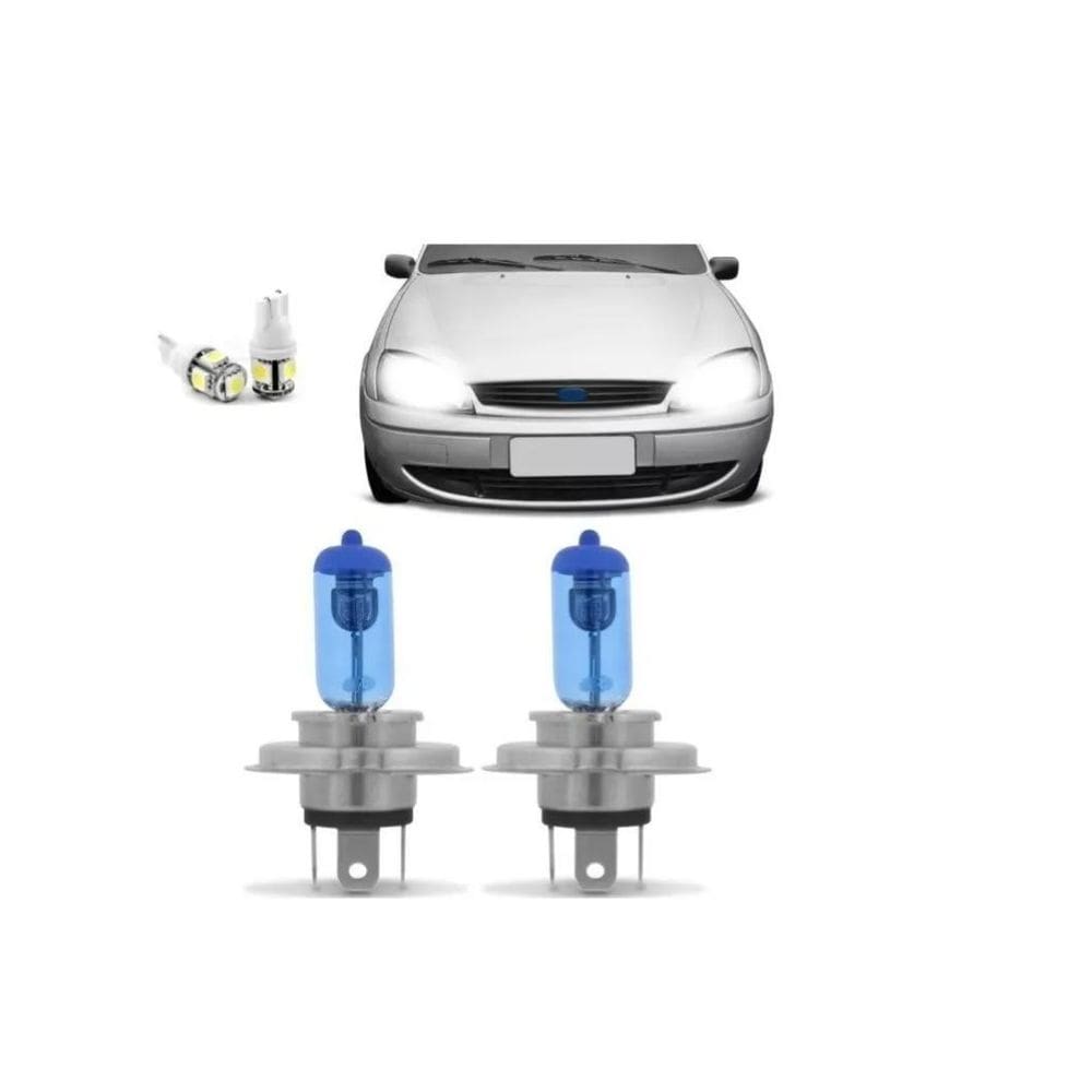 Kit Lampadas Fiesta 2000 2001 2002 Farol H4 Super Brancas