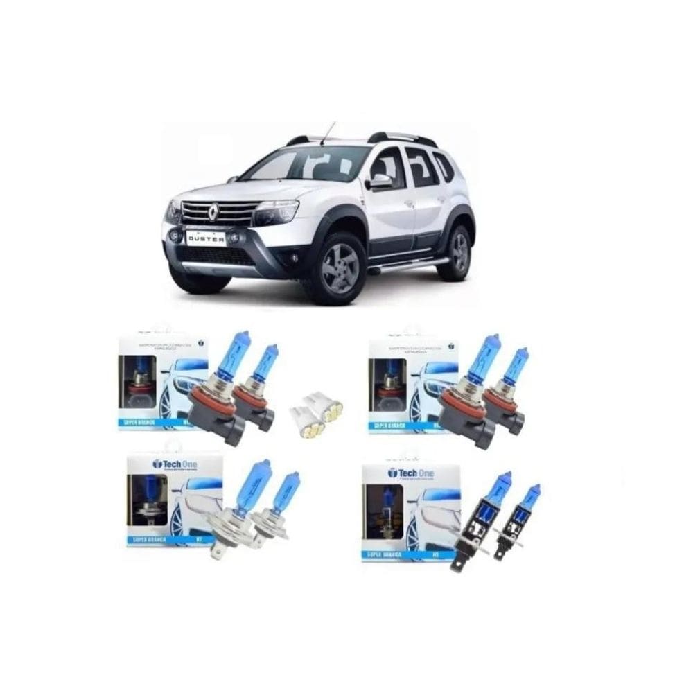 Kit Completo Lâmpada Super Branca Duster H7 H1 H11 H11 + Led